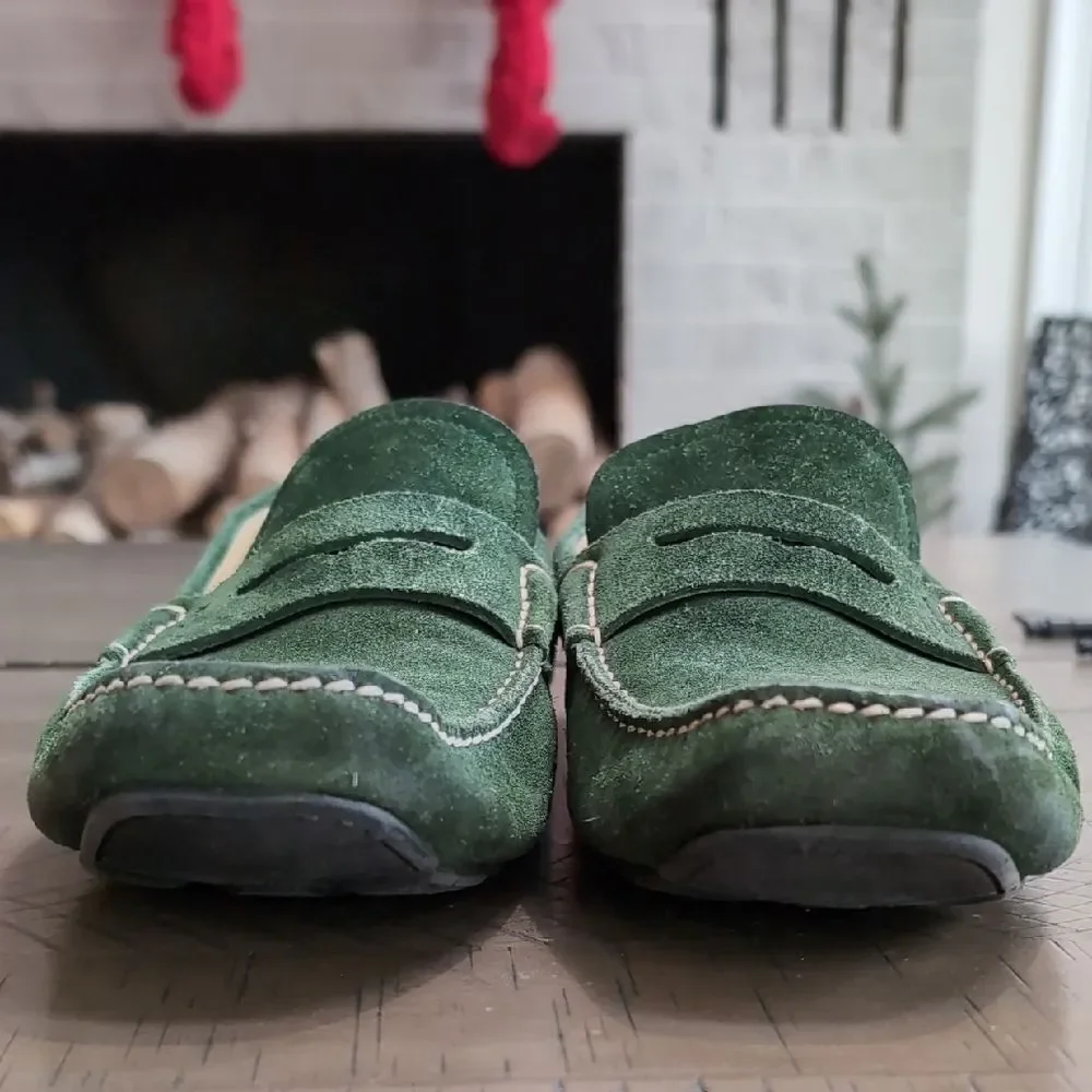Salvatore Ferragamo Billy 2 Green Suede Driving Loafers Sz 9